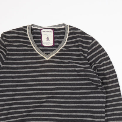 Hitch Hikers Mens Grey Striped Knit Pullover Jumper Size L
