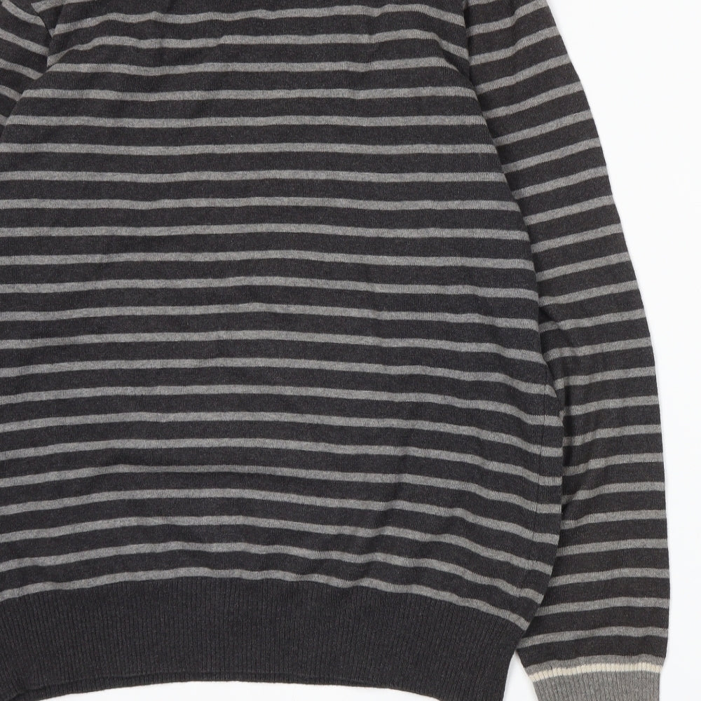 Hitch Hikers Mens Grey Striped Knit Pullover Jumper Size L