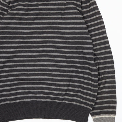 Hitch Hikers Mens Grey Striped Knit Pullover Jumper Size L