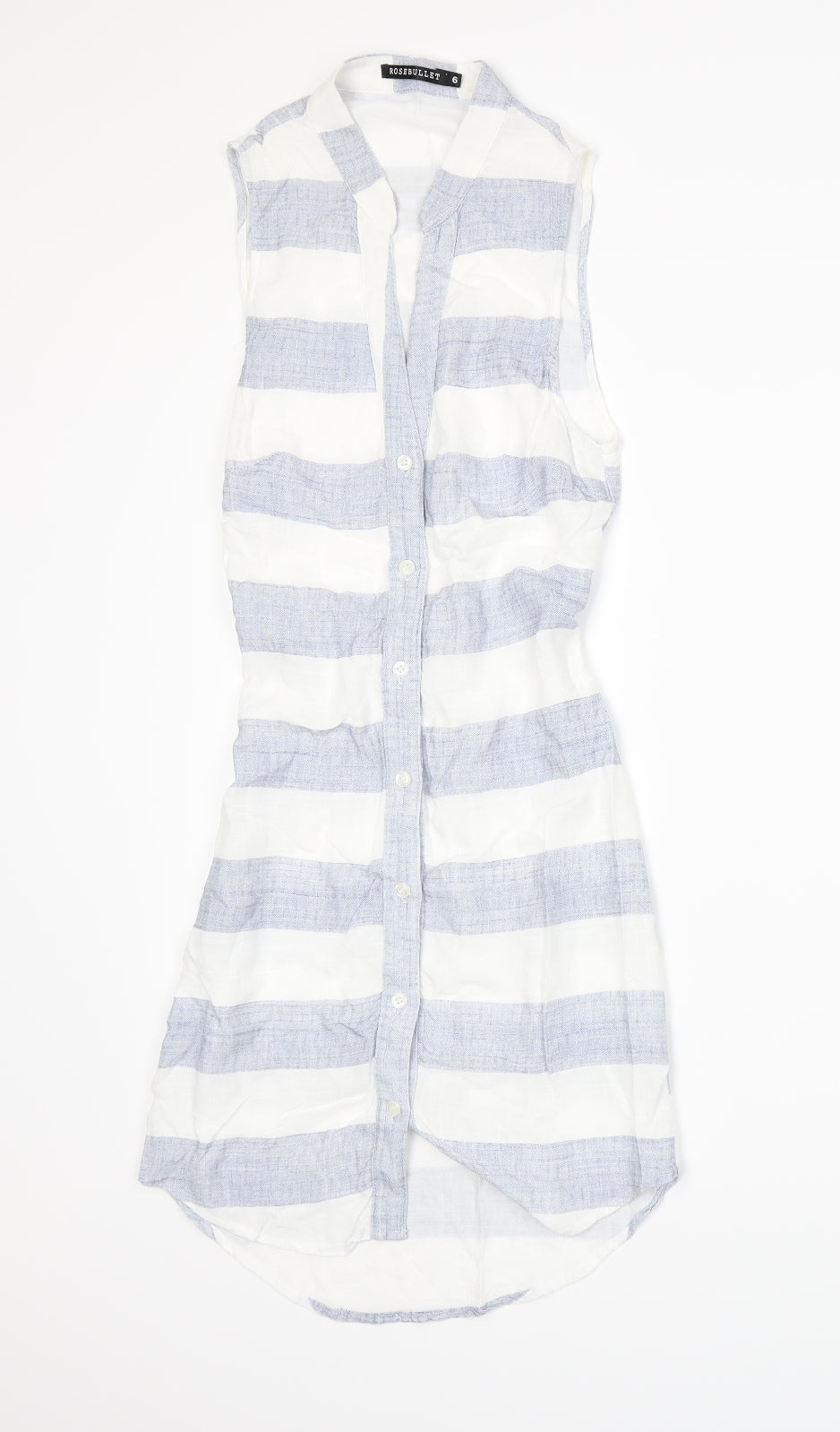 Additional front view of Rosebullet women’s blue striped a-line, size UK 6