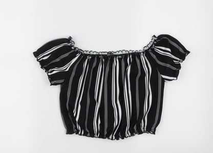 New Look Girls Black Striped  Basic Blouse Size 12 Years