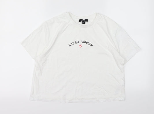 Womens UK Size 6 New Look Silver Cropped T-Shirt