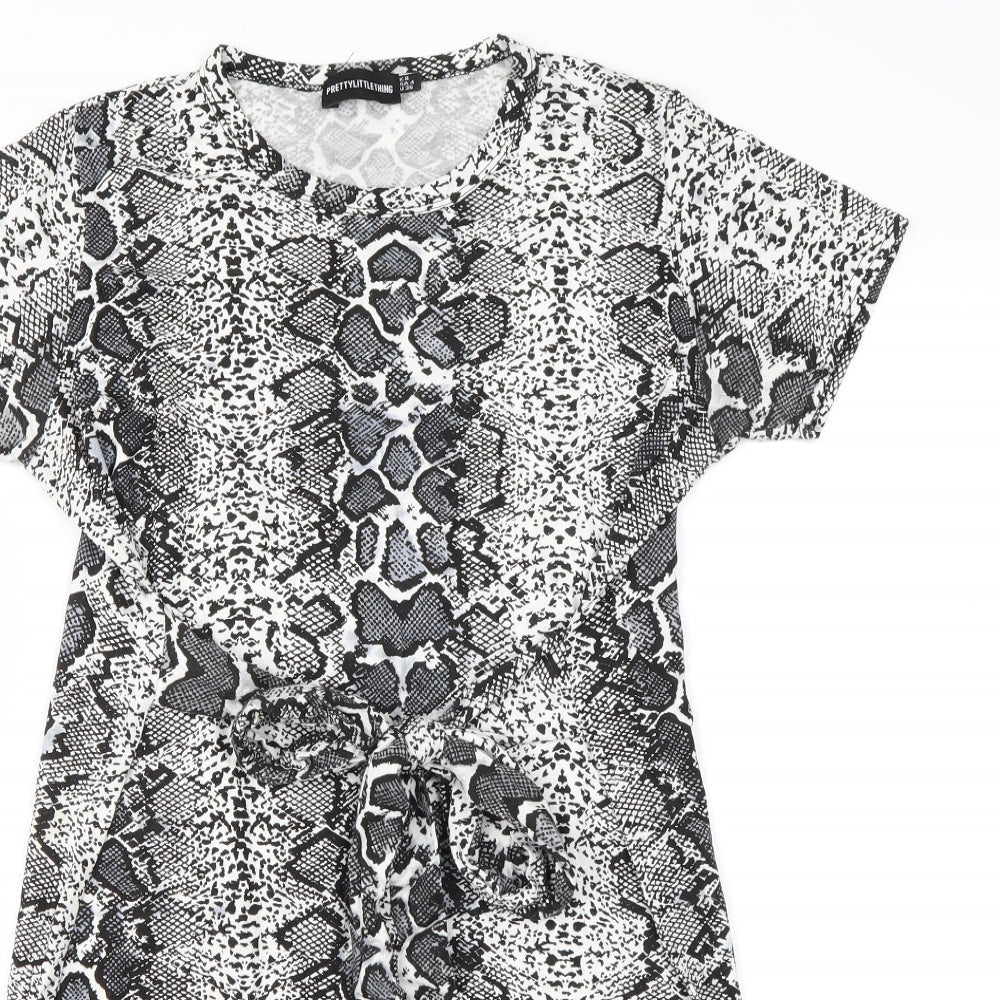 pretty little thing Womens White Animal Print  Mini  Size 8