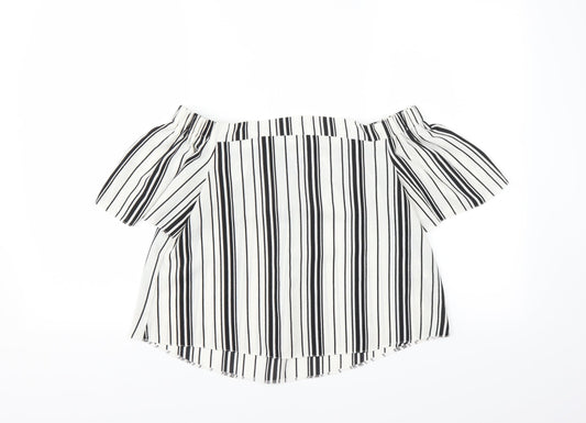 Missguided Womens White Striped  Basic Blouse Size 10  - CROPPED