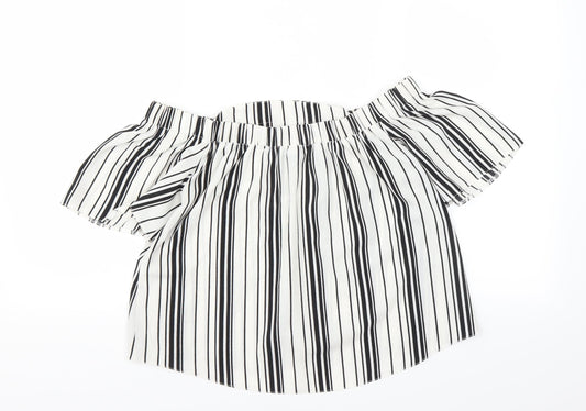 Missguided Womens White Striped  Basic Blouse Size 10  - CROPPED