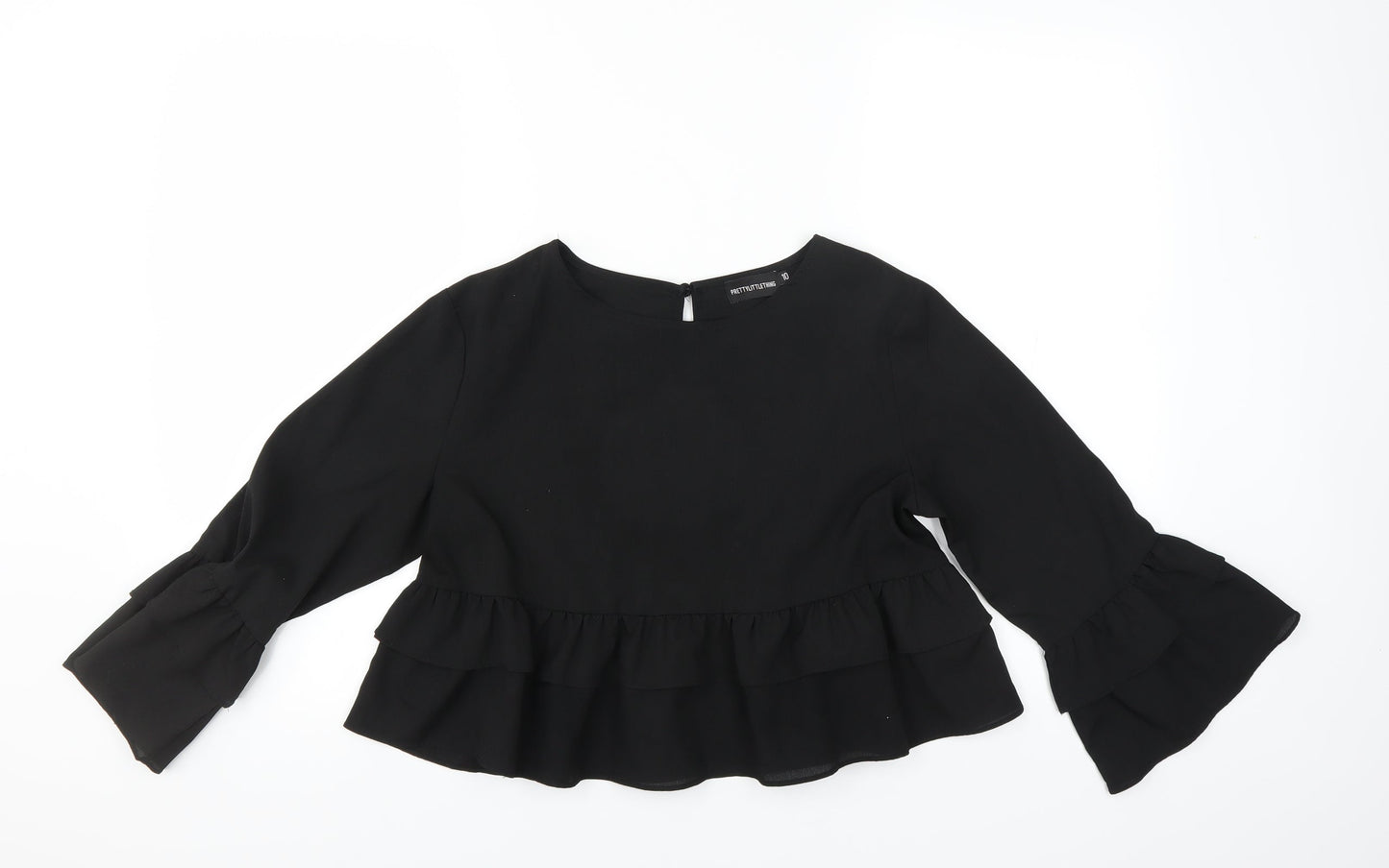 PRETTYLITTLETHING Womens Black   Basic Blouse Size 10  - CROPPED