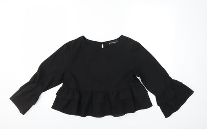 PRETTYLITTLETHING Womens Black   Basic Blouse Size 10  - CROPPED