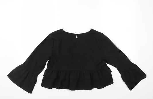 PRETTYLITTLETHING Womens Black   Basic Blouse Size 10  - CROPPED
