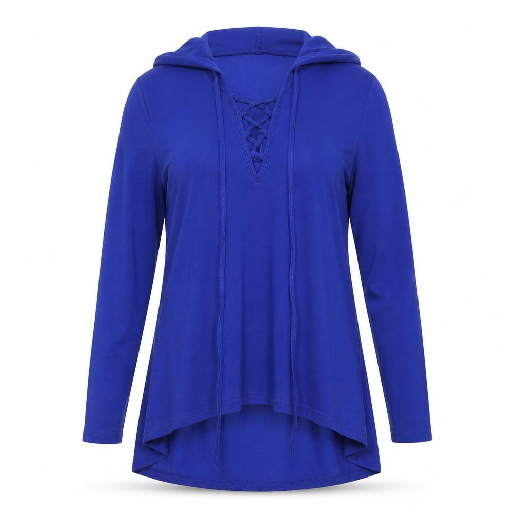 Front view of Zanzea women’s blue pullover hoodie, size S