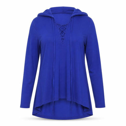 Front view of Zanzea women’s blue pullover hoodie, size S
