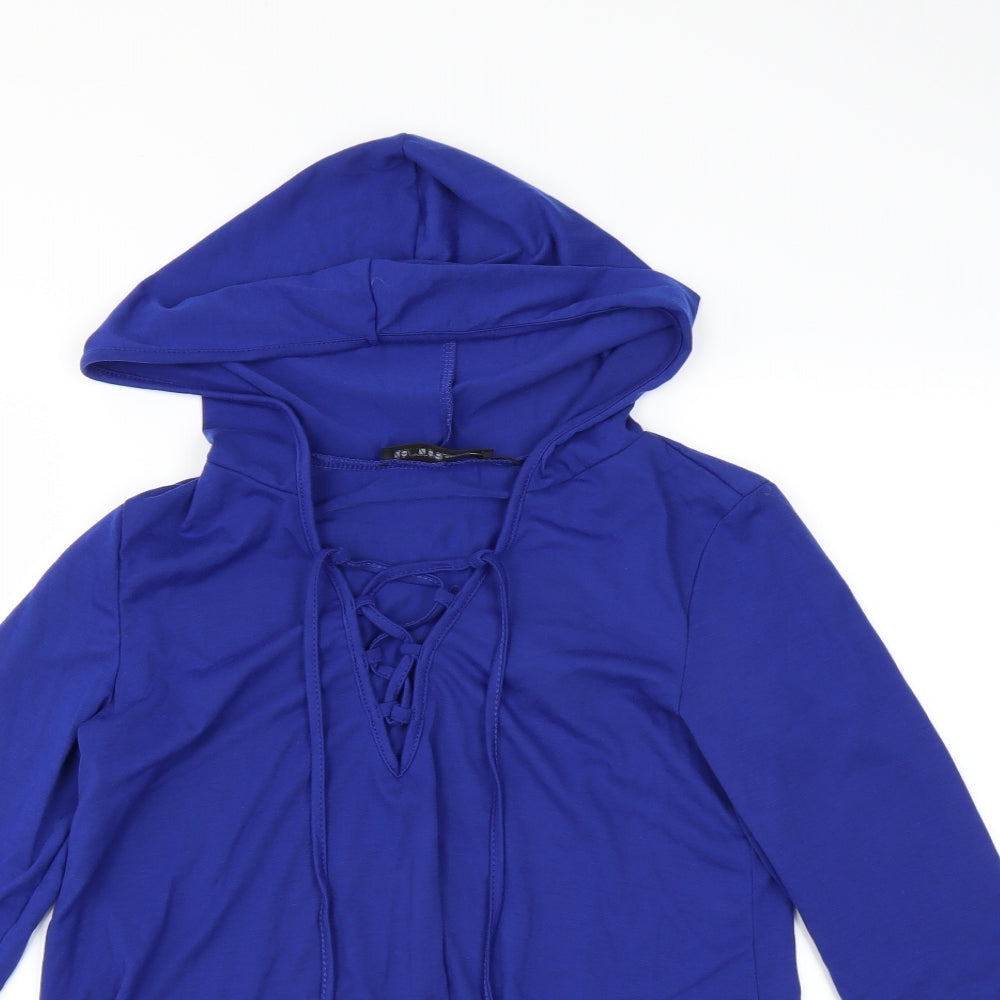 Close-up detail of Zanzea women’s blue pullover hoodie, size S