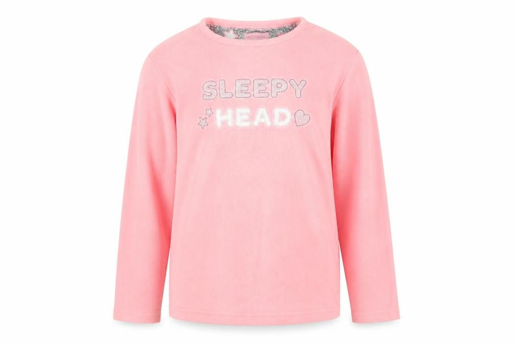 Front view of Primark girls’ pink solid top pyjama top, size 11-12, years - sleepy head
