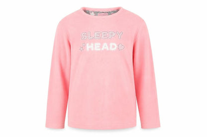 Front view of Primark girls’ pink solid top pyjama top, size 11-12, years - sleepy head