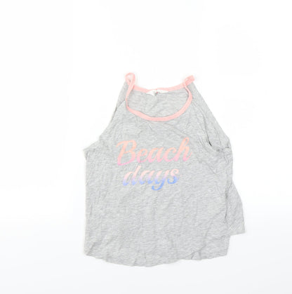 H&M Girls Grey   Basic T-Shirt Size 10-11 Years  - beach days