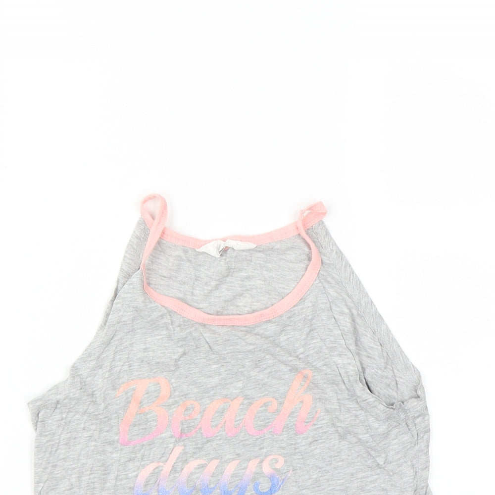 H&M Girls Grey   Basic T-Shirt Size 10-11 Years  - beach days