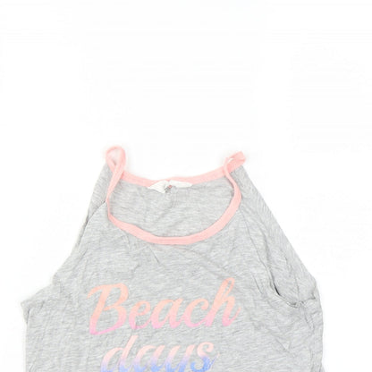 H&M Girls Grey   Basic T-Shirt Size 10-11 Years  - beach days