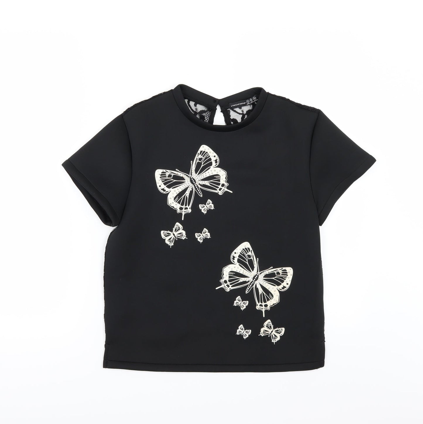 Primark Womens Black   Tunic Blouse Size 8  - LACE BACK