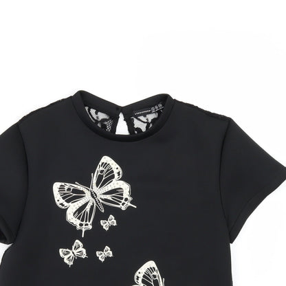 Primark Womens Black   Tunic Blouse Size 8  - LACE BACK