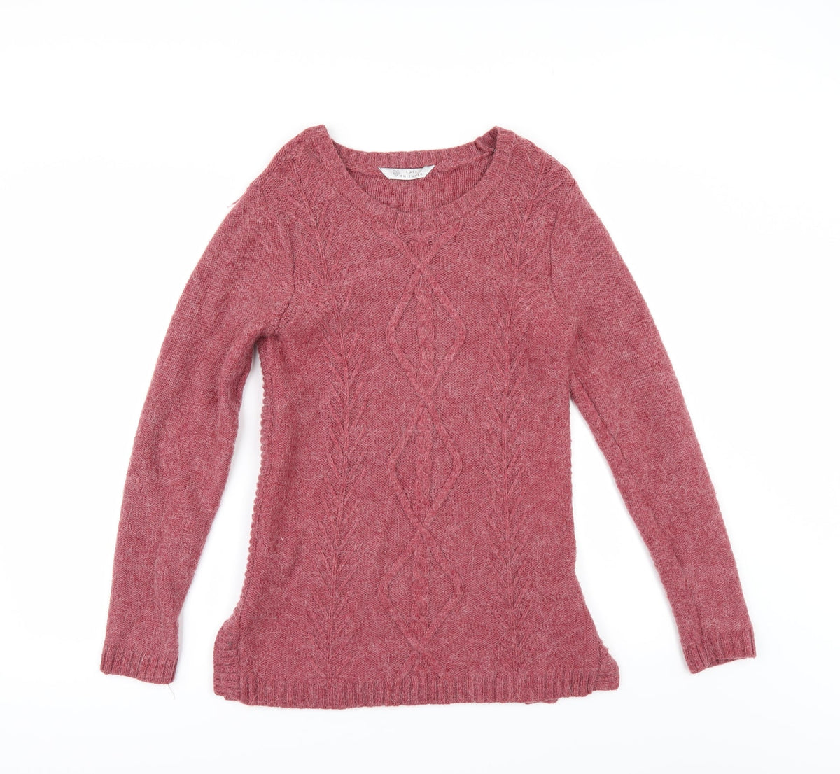 Front view of BHS women’s pink jumper, size UK 8