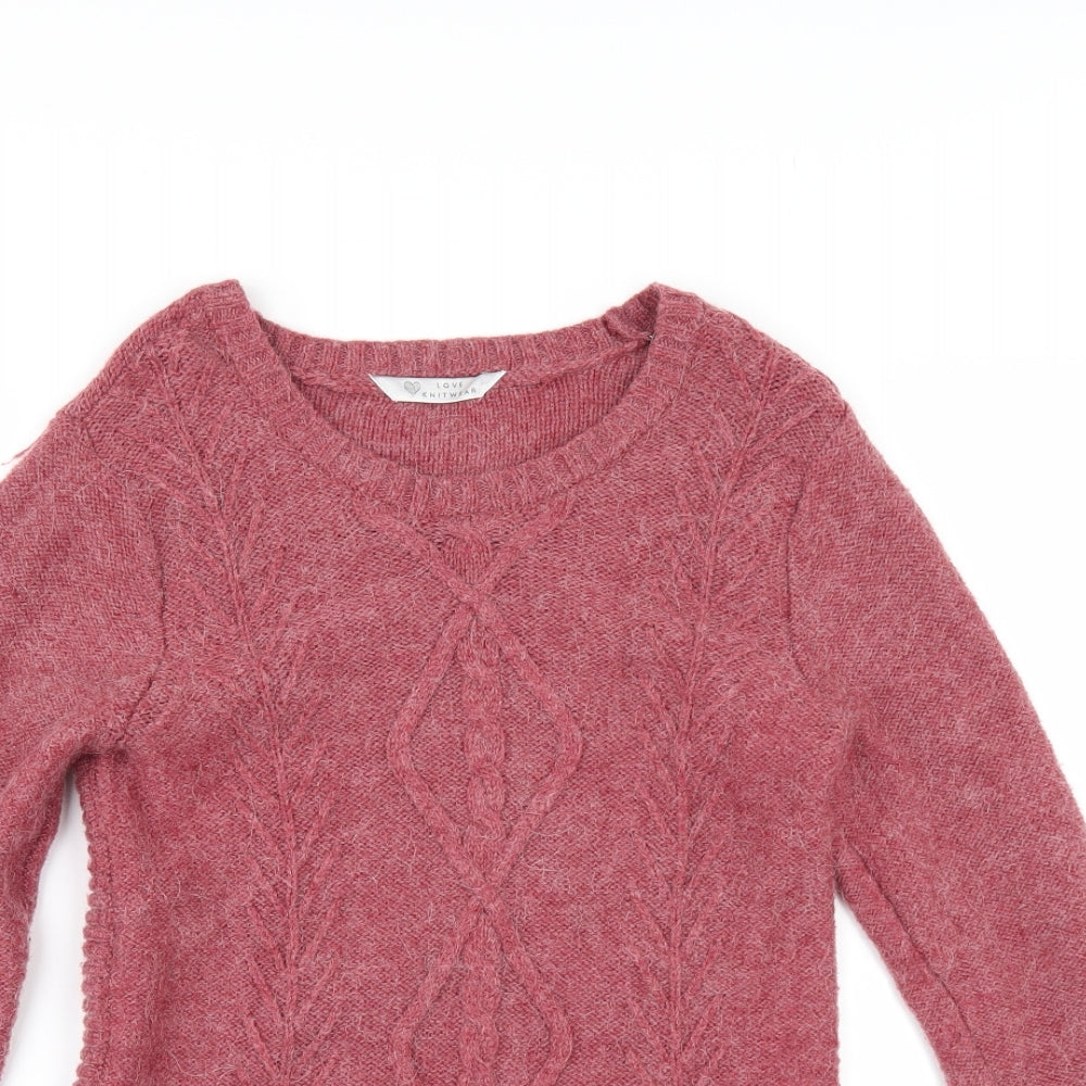 Close-up detail of BHS women’s pink jumper, size UK 8