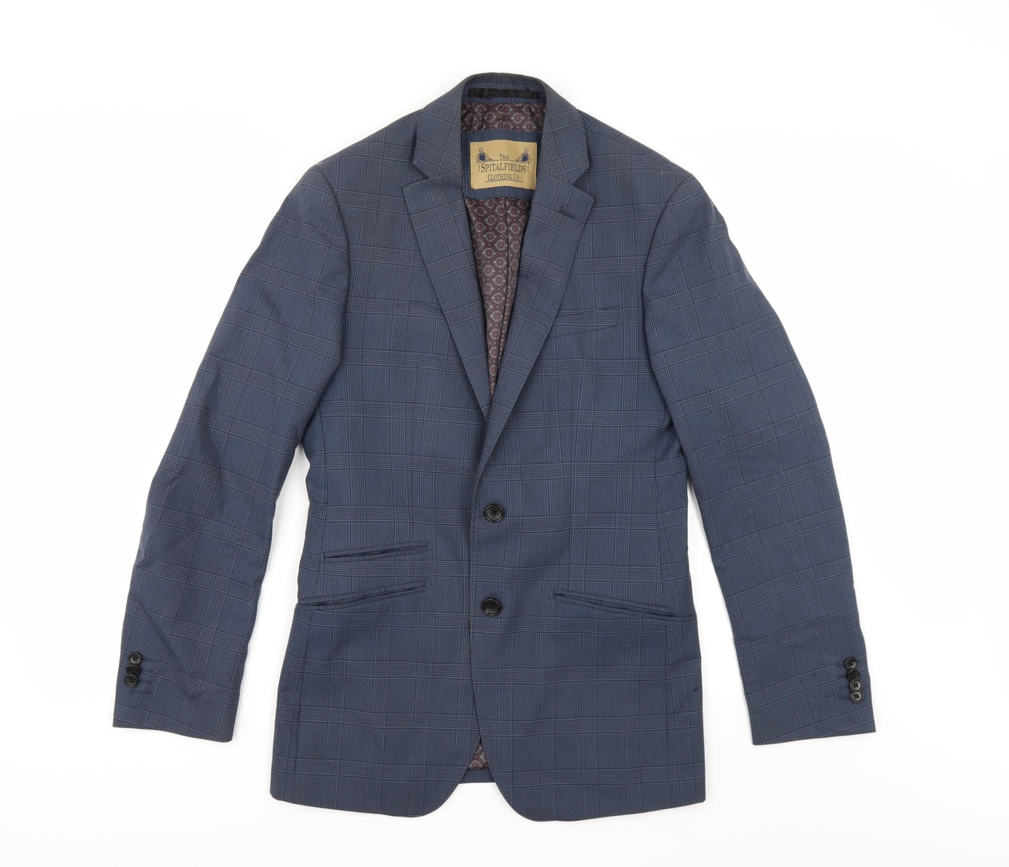The Spitalfieldss Clothing Co Mens Blue Check  Jacket Suit Size 36