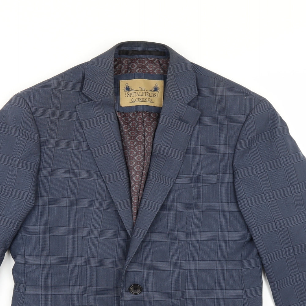 The Spitalfieldss Clothing Co Mens Blue Check  Jacket Suit Size 36