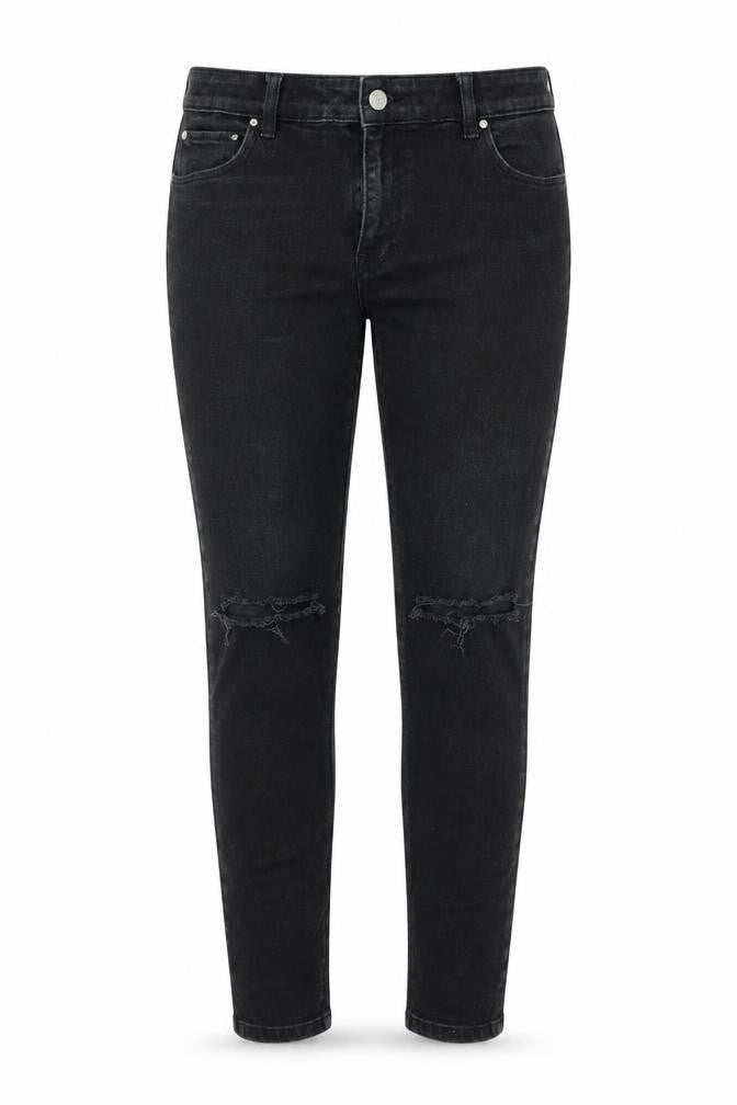 Front view of ASOS women’s black denim skinny jeans, size UK 32, 32-inch leg