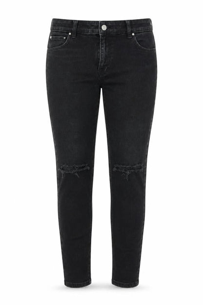 Front view of ASOS women’s black denim skinny jeans, size UK 32, 32-inch leg