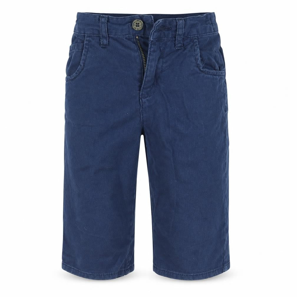 Front view of Nutmeg boys’ blue chino shorts, size 5-6, years