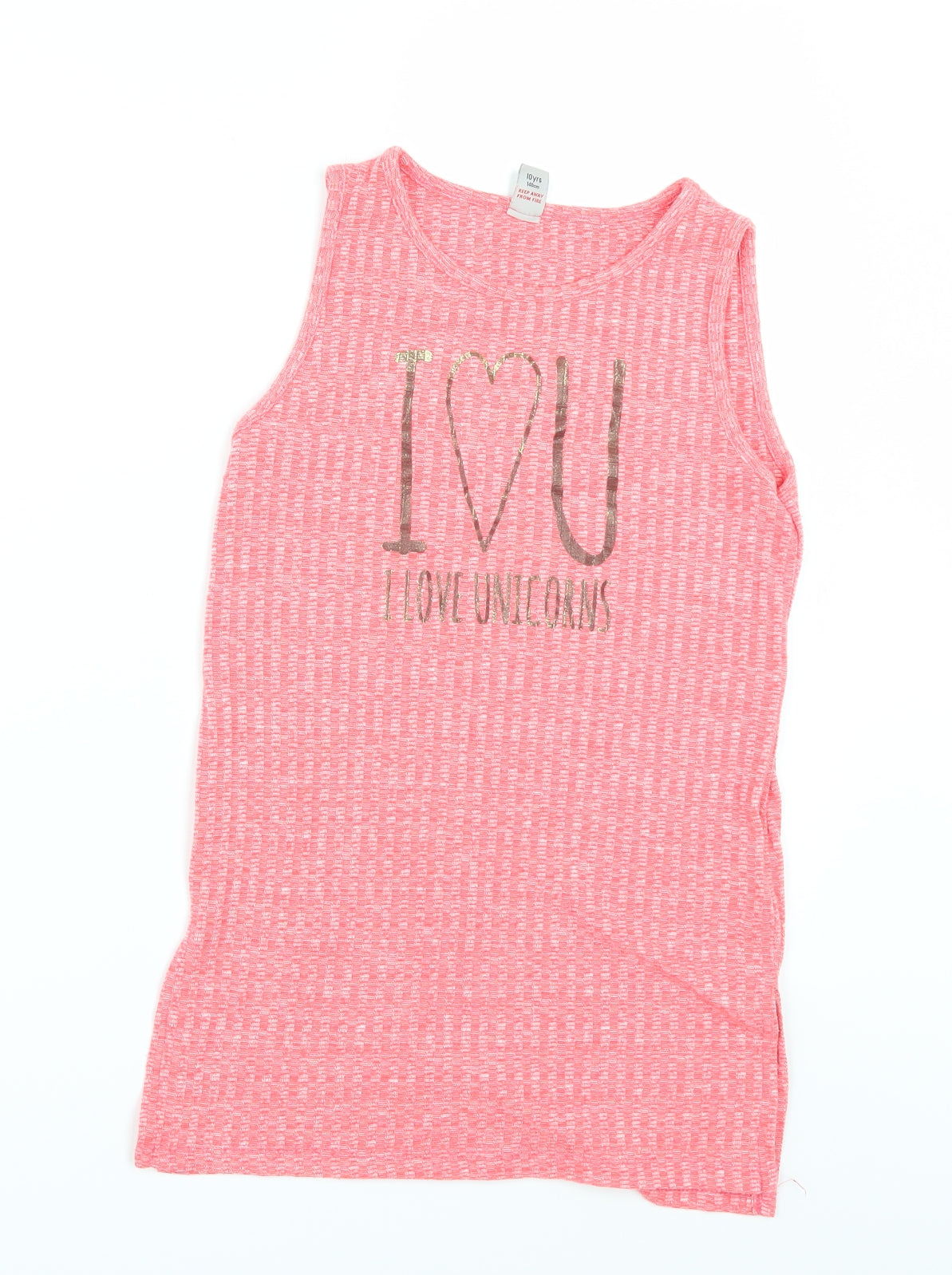 TU  Girls Pink   Basic T-Shirt Size 10 Years  - I LOVE UNICORNS