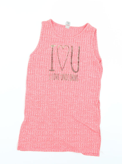 TU  Girls Pink   Basic T-Shirt Size 10 Years  - I LOVE UNICORNS