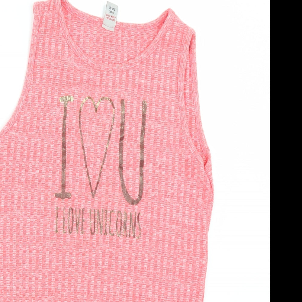 TU  Girls Pink   Basic T-Shirt Size 10 Years  - I LOVE UNICORNS