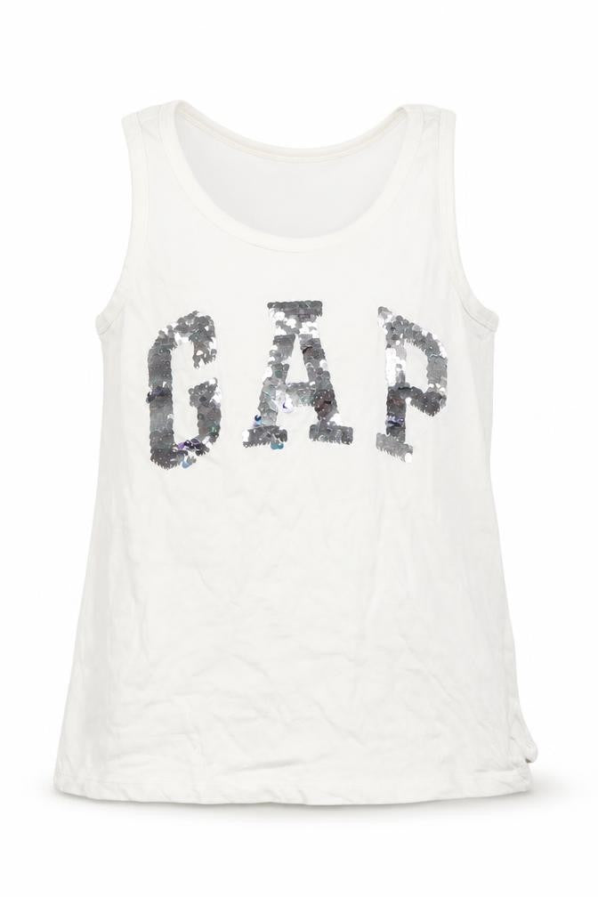 Front view of Gap girls’ white basic tank, size 8, years