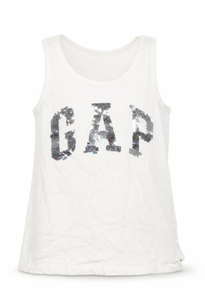 Front view of Gap girls’ white basic tank, size 8, years
