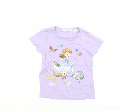 H&M Girls Purple   Basic T-Shirt Size 5 Years  - Frozen