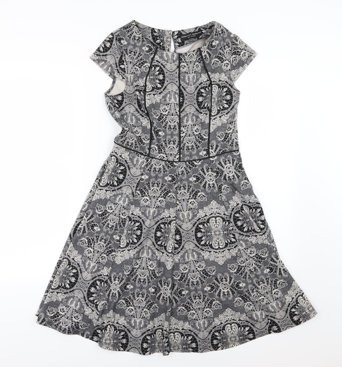 Dorothy Perkins Womens Grey Floral  Skater Dress  Size 8