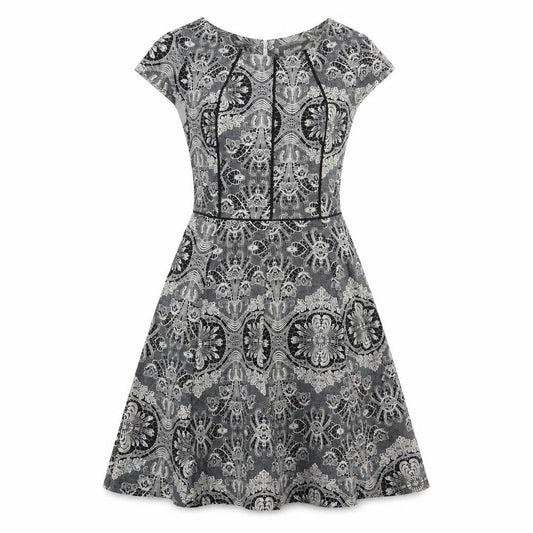 Front view of Dorothy Perkins women’s grey floral skater dress, size UK 8