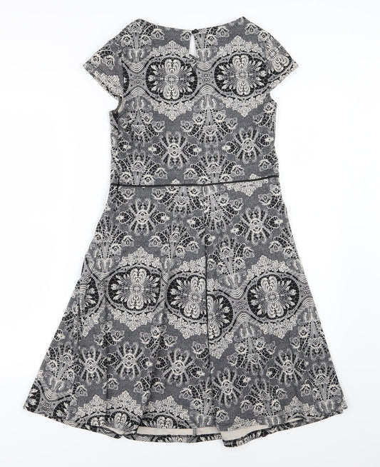 Dorothy Perkins Womens Grey Floral  Skater Dress  Size 8