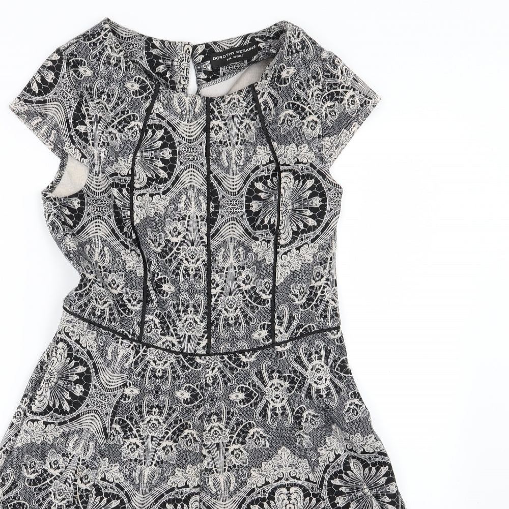 Dorothy Perkins Womens Grey Floral  Skater Dress  Size 8
