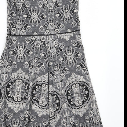 Dorothy Perkins Womens Grey Floral  Skater Dress  Size 8