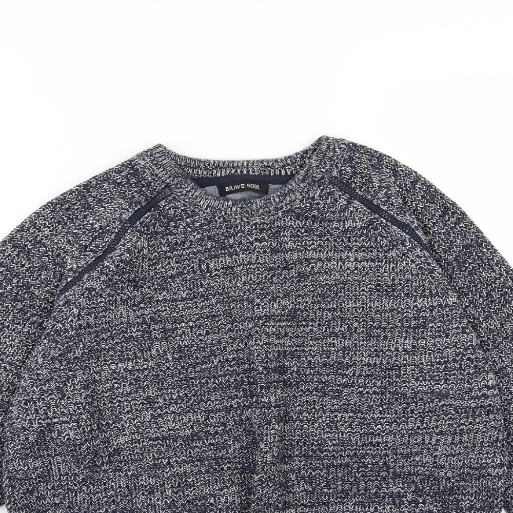 Brave Soul Mens Blue  Knit Pullover Jumper Size M
