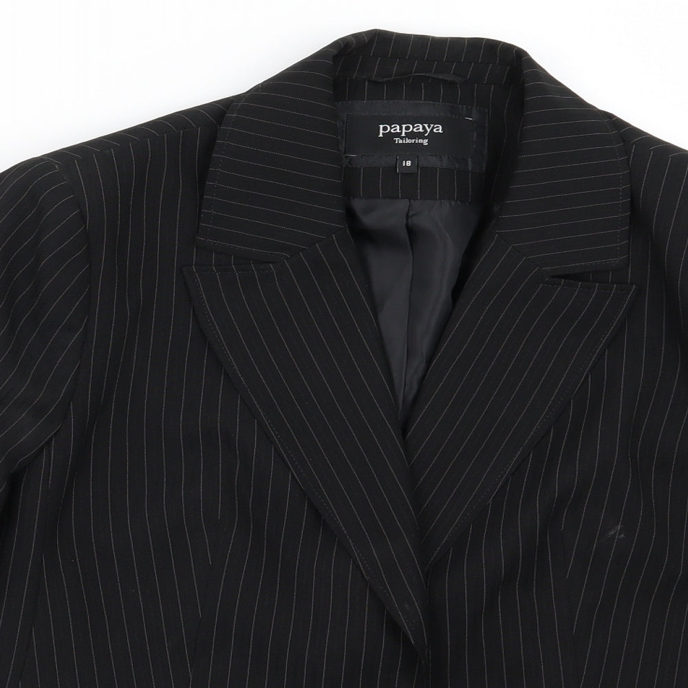 Papaya Womens Black Striped Rayon Jacket Suit Jacket Size 18