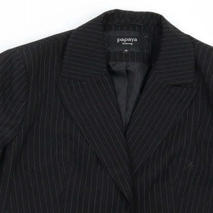 Papaya Womens Black Striped Rayon Jacket Suit Jacket Size 18