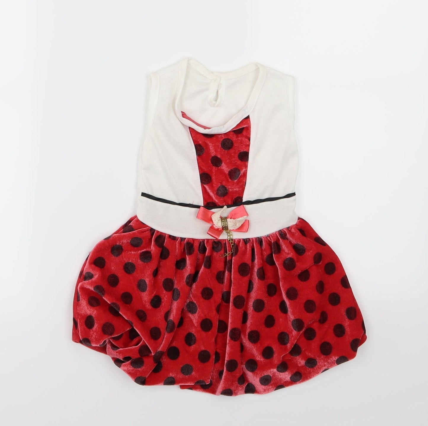 Seram Girls Red Polka Dot Velour Skater Dress  Size 18-24 Months