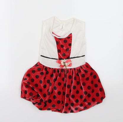 Seram Girls Red Polka Dot Velour Skater Dress  Size 18-24 Months