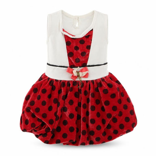Seram Girls Red Polka Dot Velour Skater Dress  Size 18-24 Months