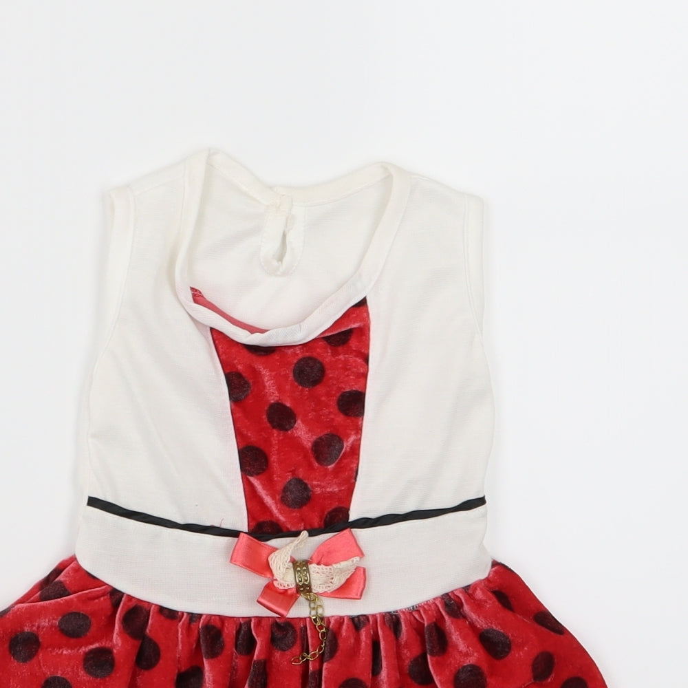 Seram Girls Red Polka Dot Velour Skater Dress  Size 18-24 Months