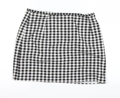 New Look Womens White Check  A-Line Skirt Size 12