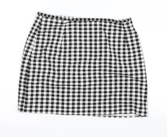 New Look Womens White Check  A-Line Skirt Size 12