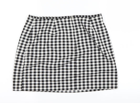 New Look Womens White Check  A-Line Skirt Size 12